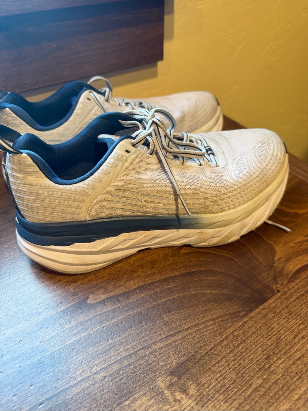 Womens Hoka Neutral/White Athletic Walking Shoes with Navy Trim